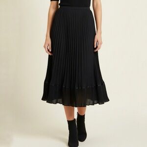 Vintage Frankenwalder Black Pleated Flowy Tiered Ruffled Midi Skirt Size 40